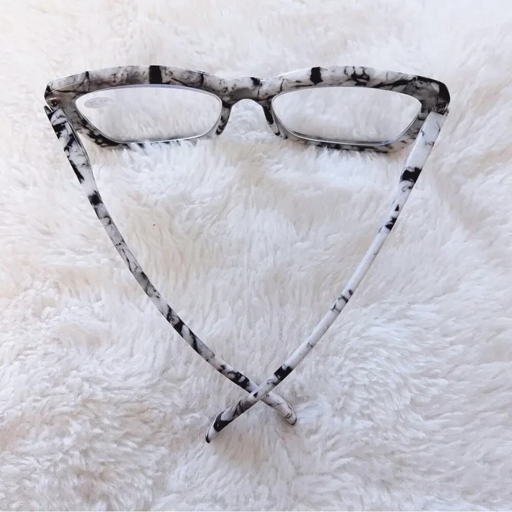 Leila White Marble Cateye Oversized Reader Glasses - Picture 8 of 10